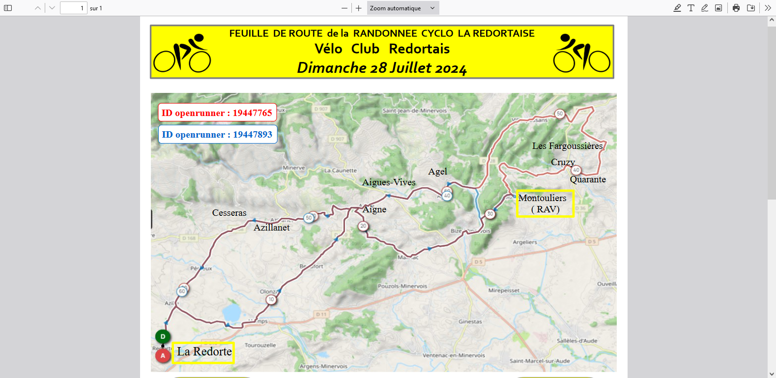 Feuille de route la redortaise 28.07.2024