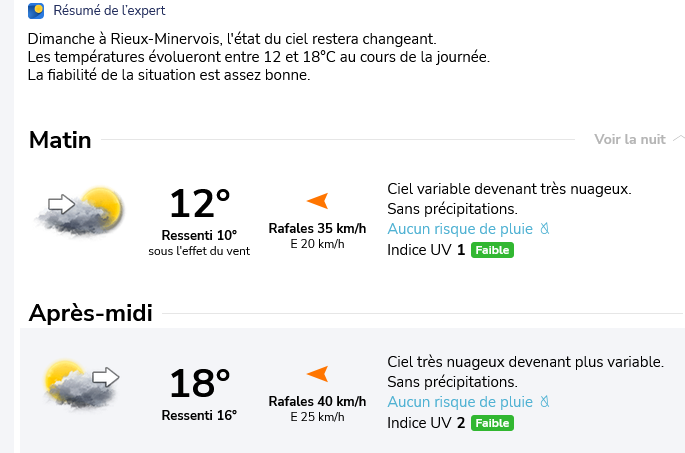 Screenshot 2024 10 30 at 17 10 10 meteo rieux minervois dimanche 3 novembre 11160 aude previsions meteo gratuite a 15 jours la chaine meteo