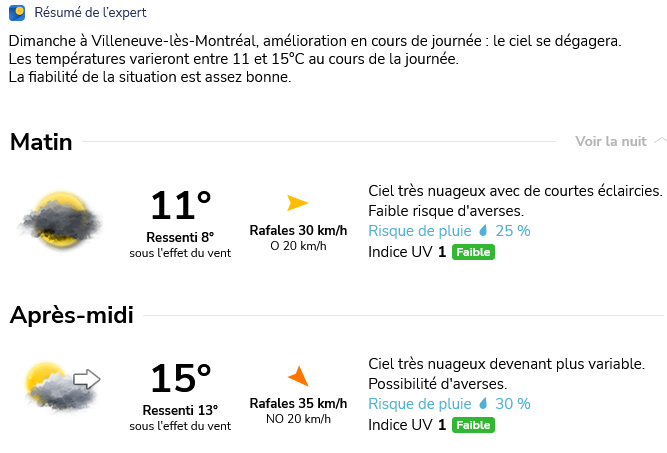 Screenshot 2024 11 07 at 08 19 10 meteo villeneuve les montreal dimanche 10 novembre 11290 aude previsions meteo gratuite a 15 jours la chaine meteo